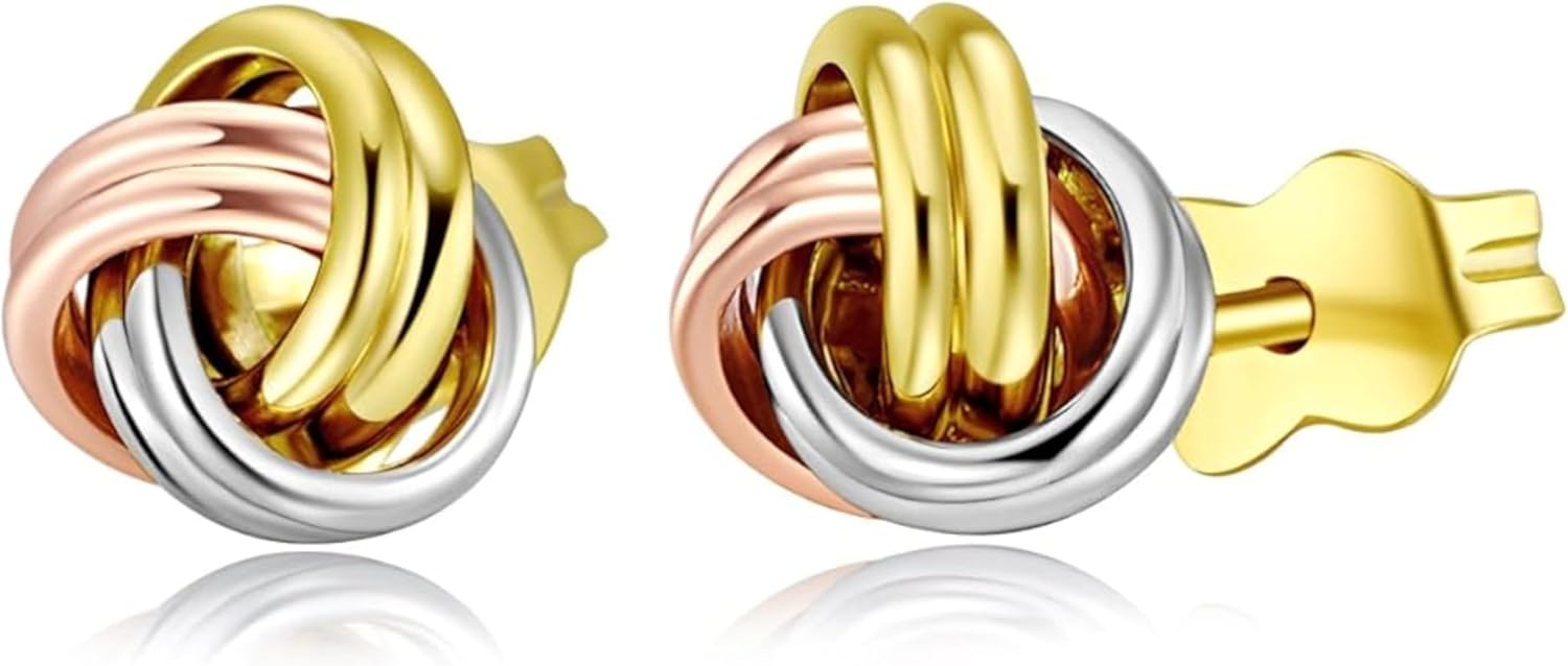 14k Solid Gold Knot Stud Earrings for Women - 14 Carat Small Ball Knots Studs - Nickel Free Earring - Pushback - Hypoallergenic - Elegant Jewelry Gifts for Her, Bridal, Anniversary, Your Wife
