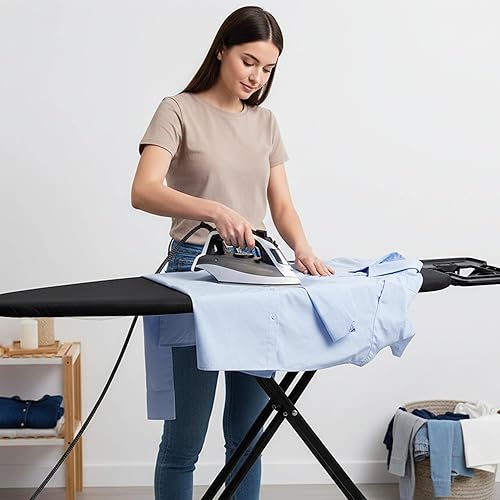 Miniatura 6 de ZESTFULLIFE Tabla de planchar tamaño matrimonial (52 x 13.5) con bandeja de almacenamiento inferior, 7 alturas ajustables con colgador inteligente,