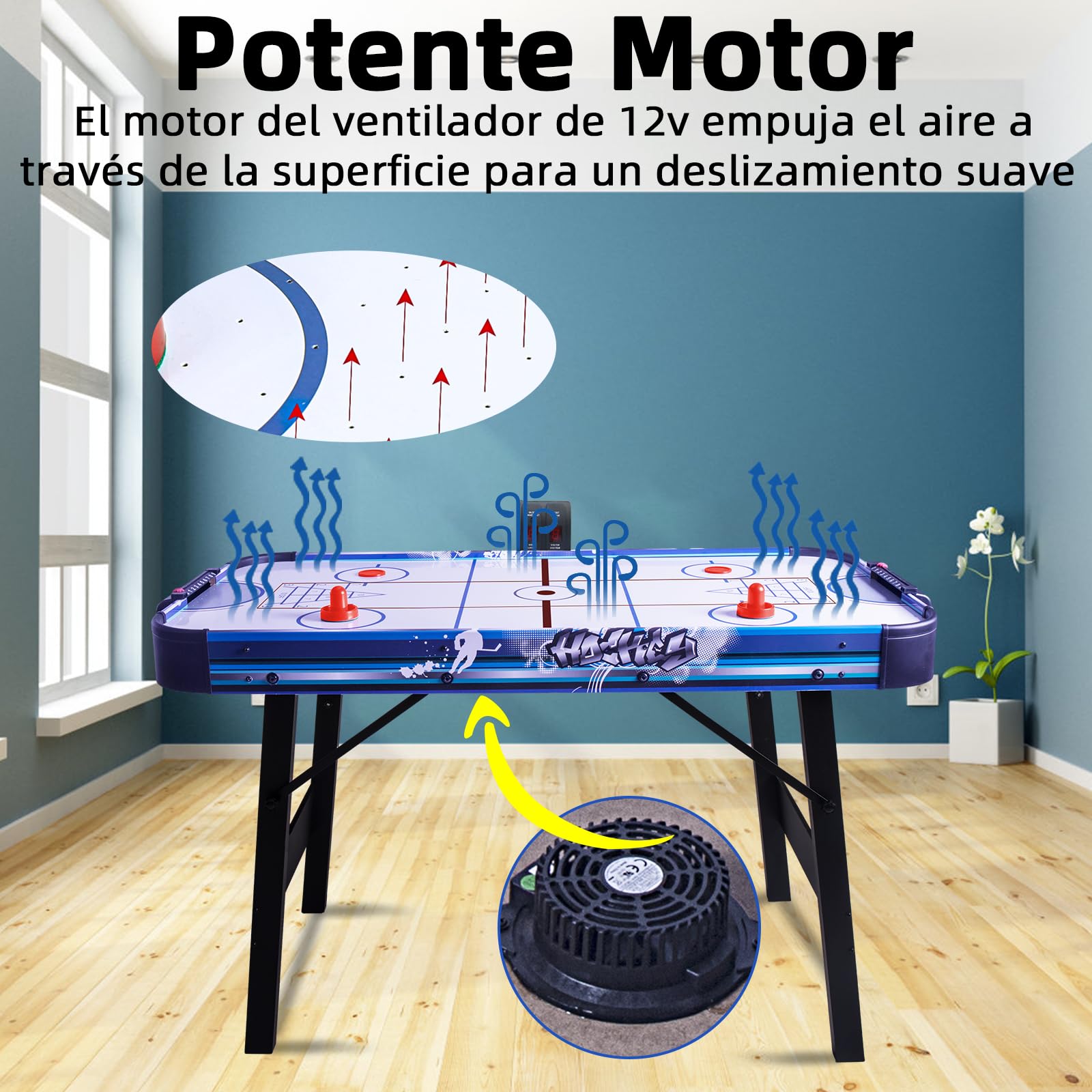 HLC Mesa Multijuego 3 en 1, Air Hockey Mesa, Bowling, Shuffleboard, con Ventilador de 12 V, Tamaño 130 x 61 x 78 cm