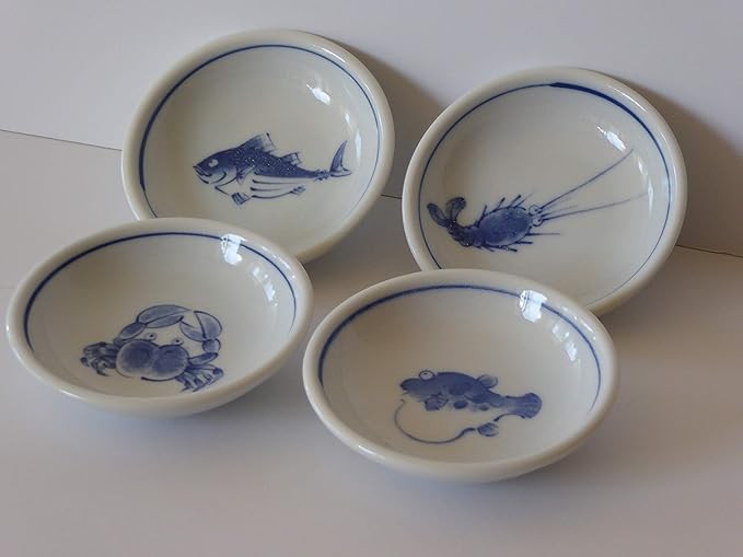 4 Platos de Porcelana para Salsa de Soya - Pescado - 8.89 cm miniatura 3