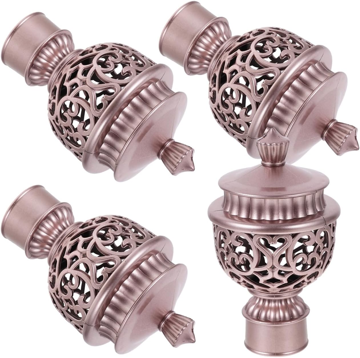 Roman Curtain Rod Decorative Heads Hollow-Out Finials 4.52X2.51X2.51 Inch Set of 4 Window Treatment Hardware Curtain Rod Ends for Home Decor