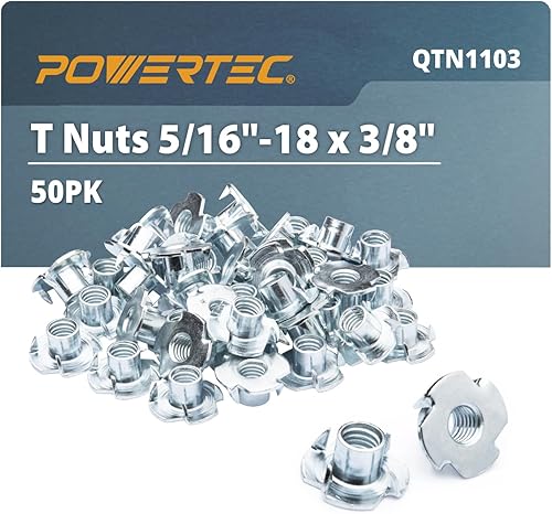 Miniatura 9 de POWERTEC Tuercas en T 3/8-16, 50 piezas 4 tuercas en T para pernos y ruedas giratorias de vástago, insertos roscados para trabajar en madera