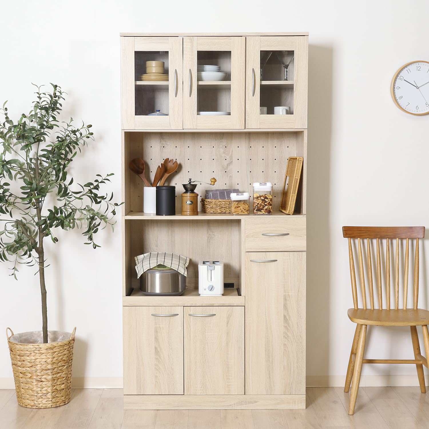 Amazon｜不二貿易 レンジボード付き食器棚 キッチン収納 ハイタイプ