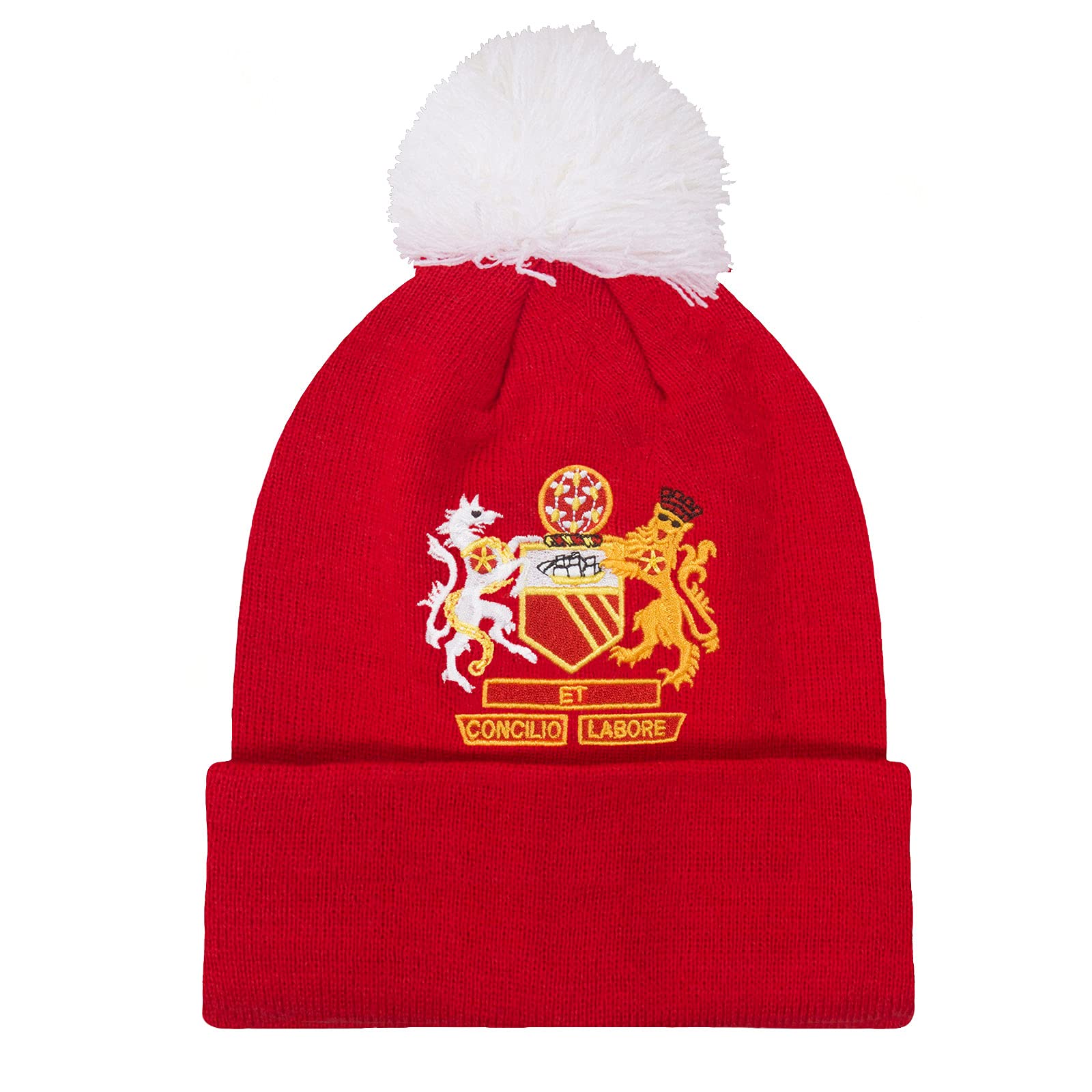 Fan Originals Men's Red Bobble Bobble Hat Manchester Crest In United Red Colours