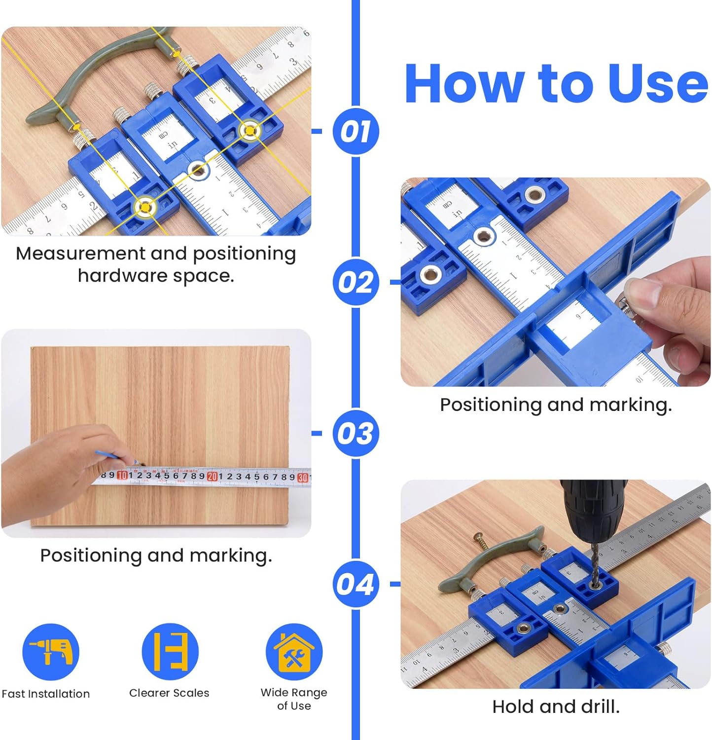 Cabinet Hardware Jig - Cabinet Handle Template with Engraved Rulers & Self-Punching Center, Perfect for Shaker Doors/Drawers