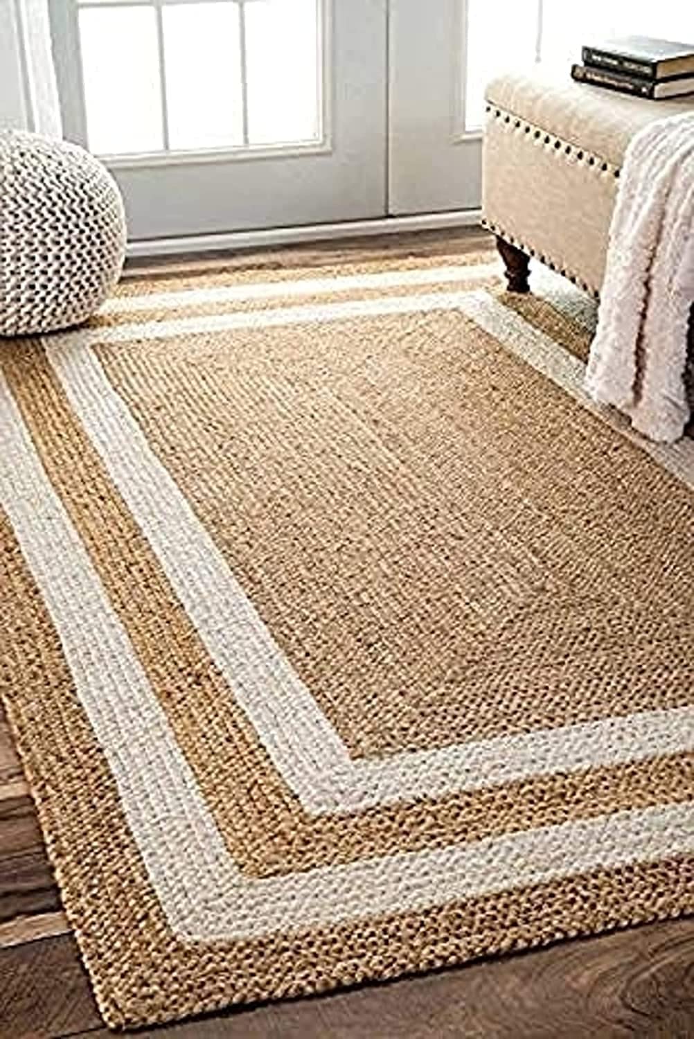 Heu Festive Textile Handwoven andwoven Jute Rug, Natural Fibres, Braided Reversible Carpet for Bedroom Living Room Dining Room (3X5 Feet) (B0D9LMDNKN) Amazon Price History, Amazon Price Tracker