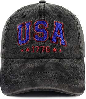 USA Flag 1776 Hat for Men Women, Funny Adjustable Cotton Embroidered 4th of July Decorations Baseball Cap
