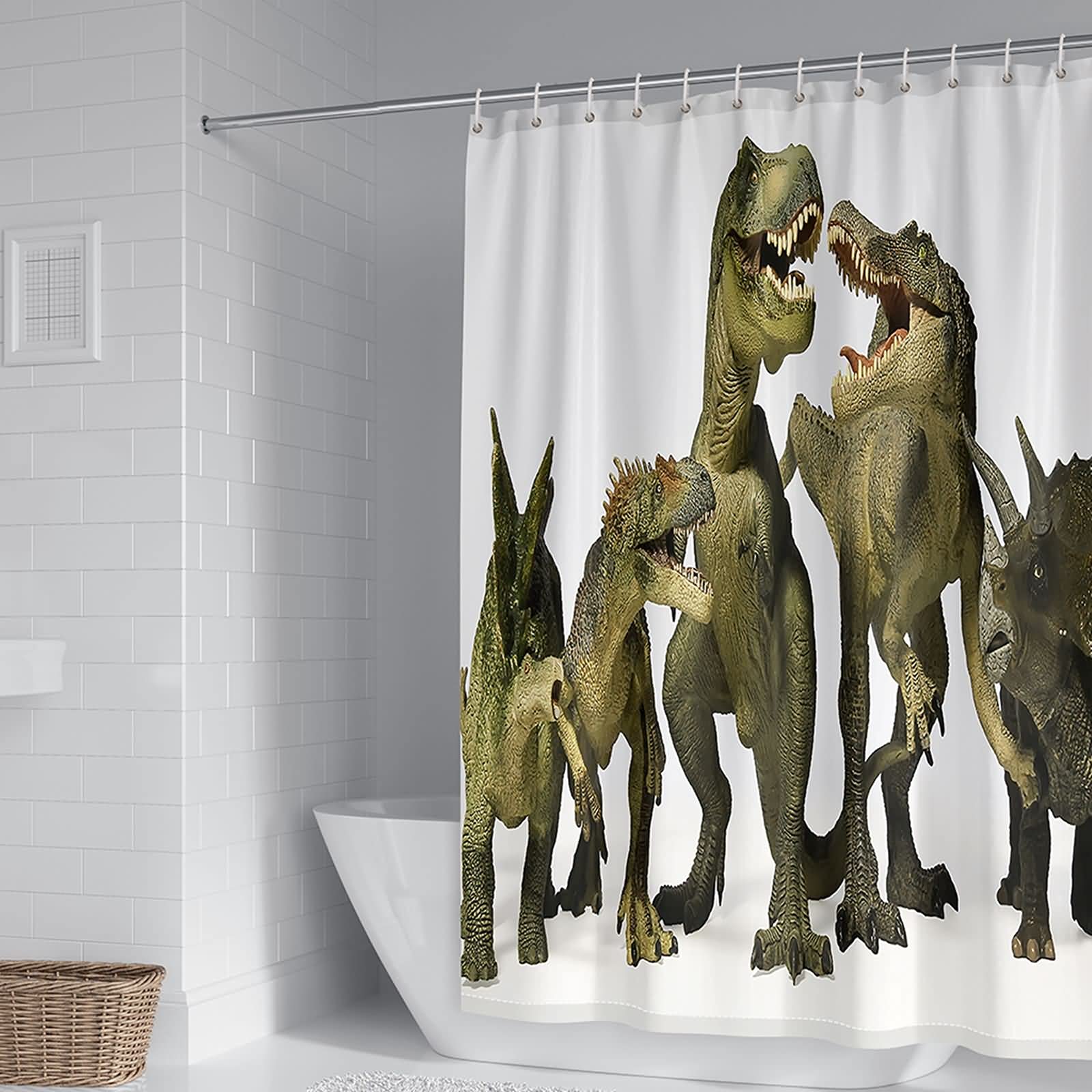 Cortina de baño, 72 x 72 pulgadas, varios patrones de dinosaurios, poliéster, multicolor, 180 x 180 cm, decoración de ducha