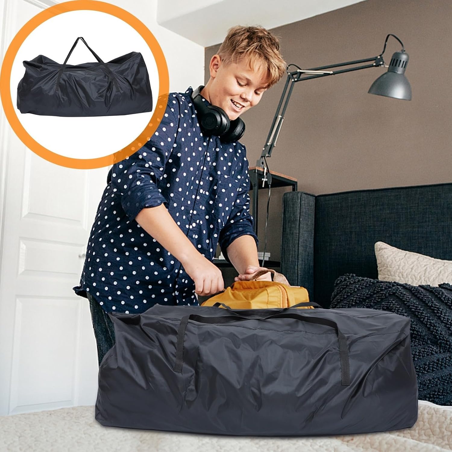 Furniture Storage Bag Black Polyester Foldable Dustproof Large Capacity