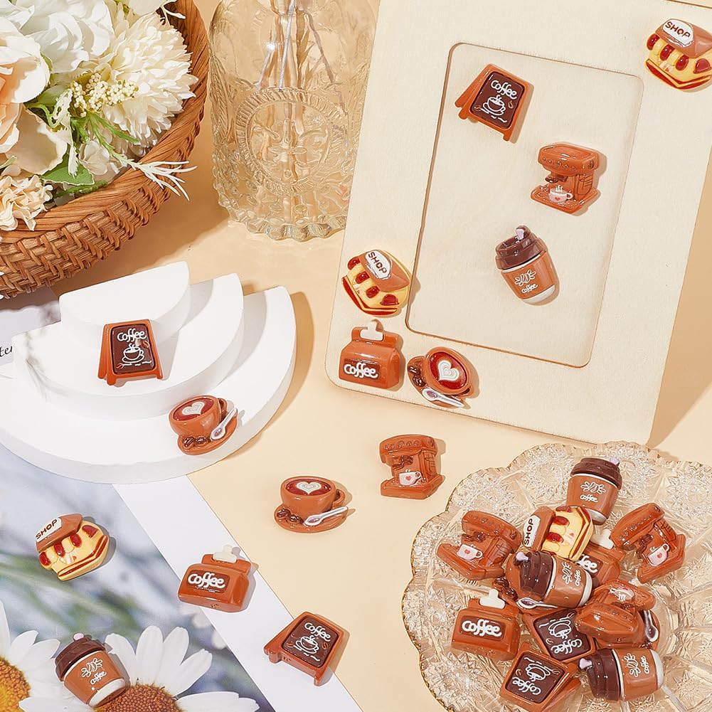 SUNNYCLUE 1 Box 36Pcs 6 Styles Coffee Resin Charms Cute Cabochons Flatback Bulk Colorful Sweet Assorted Cafe Charms for Jewelry Making Diy Craft Decorations Scrapbooking Embellishments Hair Clip Women - Image 3