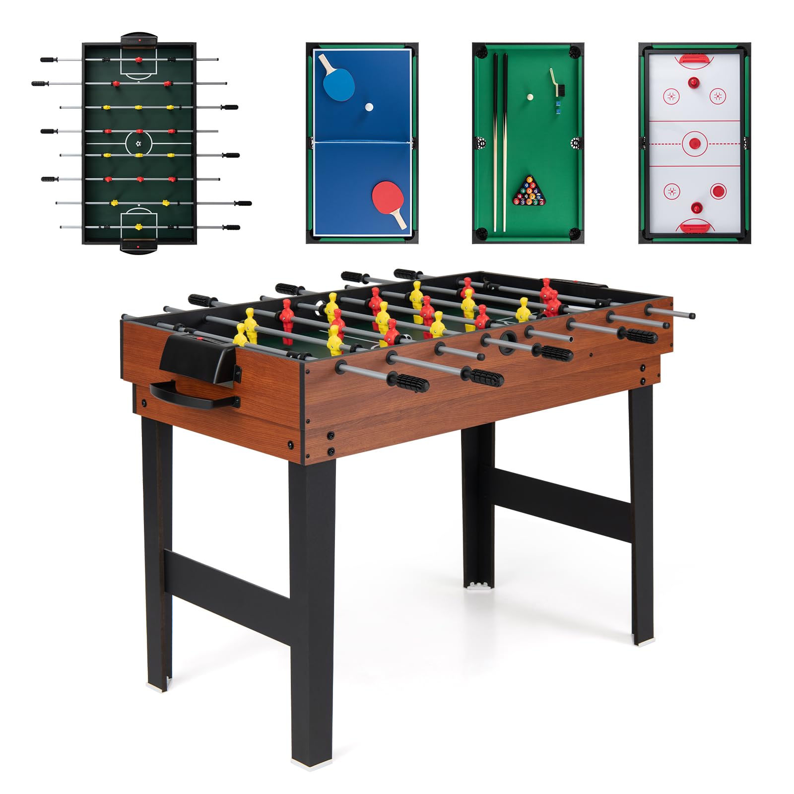 GYMAX 4 in 1 Multi Game Table, Combo Games Table Set (Natural+Black)