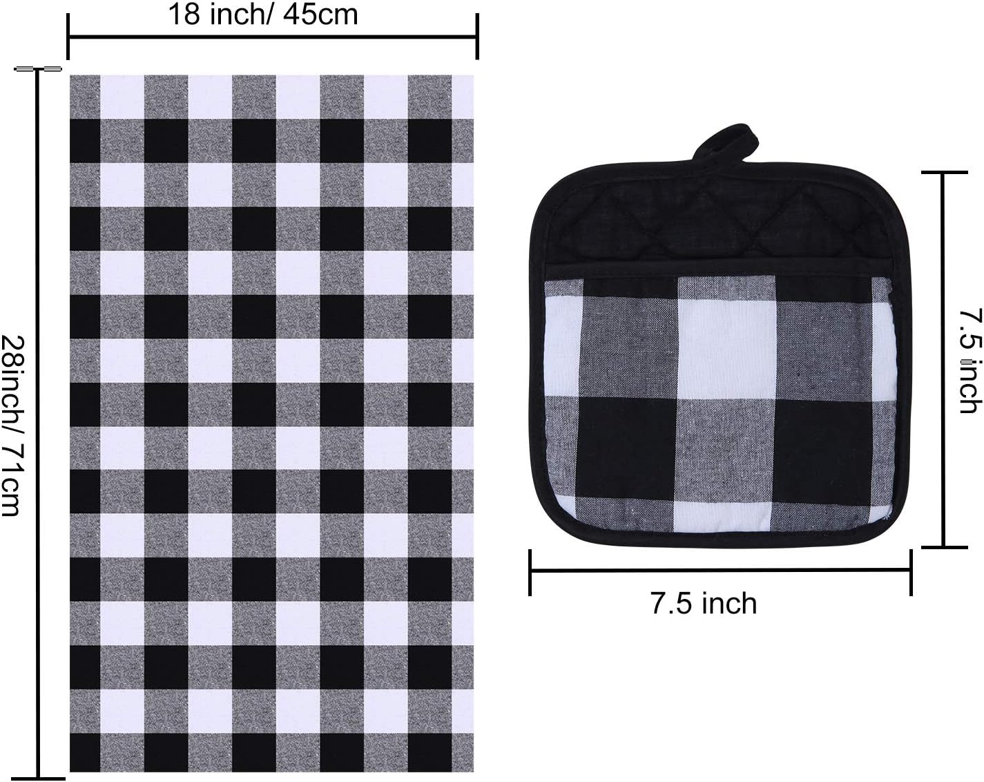 Aneco 4 Pack Check Plaid Dish Towels Pot Holders Oversized 18 x 28 inches Cotton Kitchen Dish Towels Fast Drying Cotton Tea Towels Check Plaid Gift Set