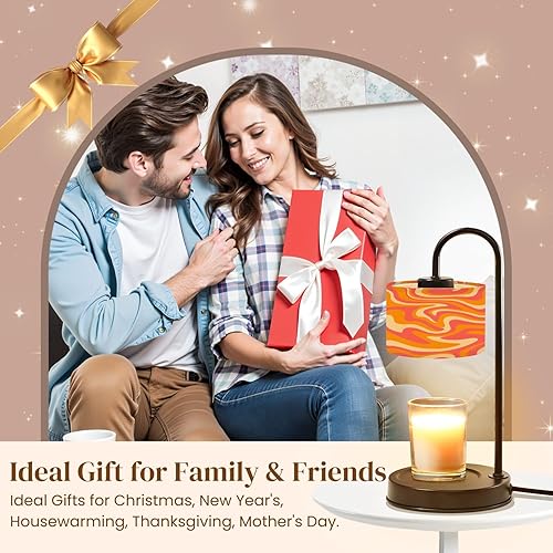 Miniatura 7 de Lámpara calentadora de velas con temporizador y atenuador, retro de los años 70, líneas onduladas abstractas psicodélicas, rosa, naranja, beige,