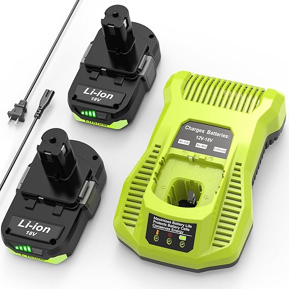 2Pack 18Volt P102 Replace for Ryobi 18V Batteries and Charger Combo 3000mAh, for 18 Volt ONE+ P103 P104 P105 P107 P109 P190 P191 P122 for Ryobi 18v Lithium Battery