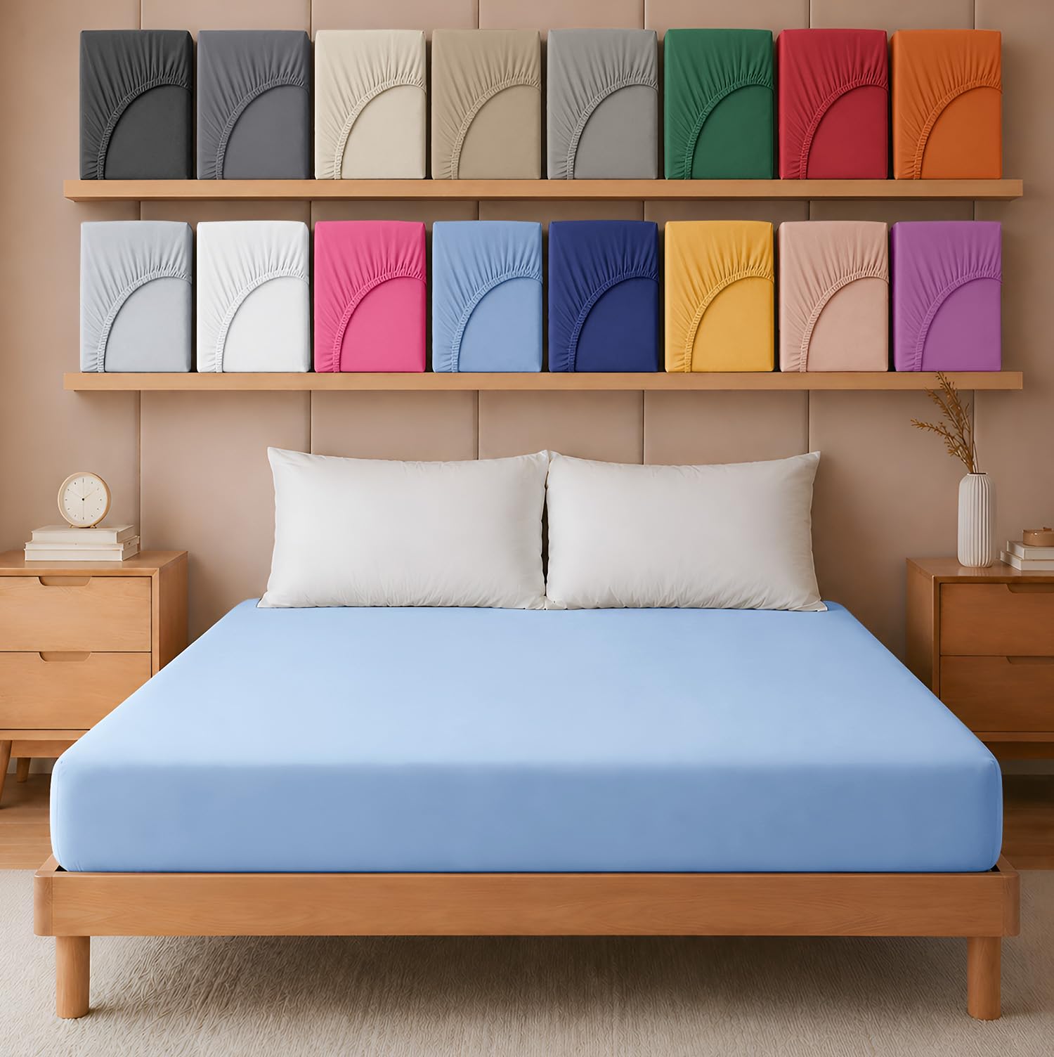 Hafaa Fitted Sheet Double – 25 cm Deep Easy Care Super Soft Brushed Microfibre Sky Blue Double Bed sheet - Fade Resistant (137 x 191cm)