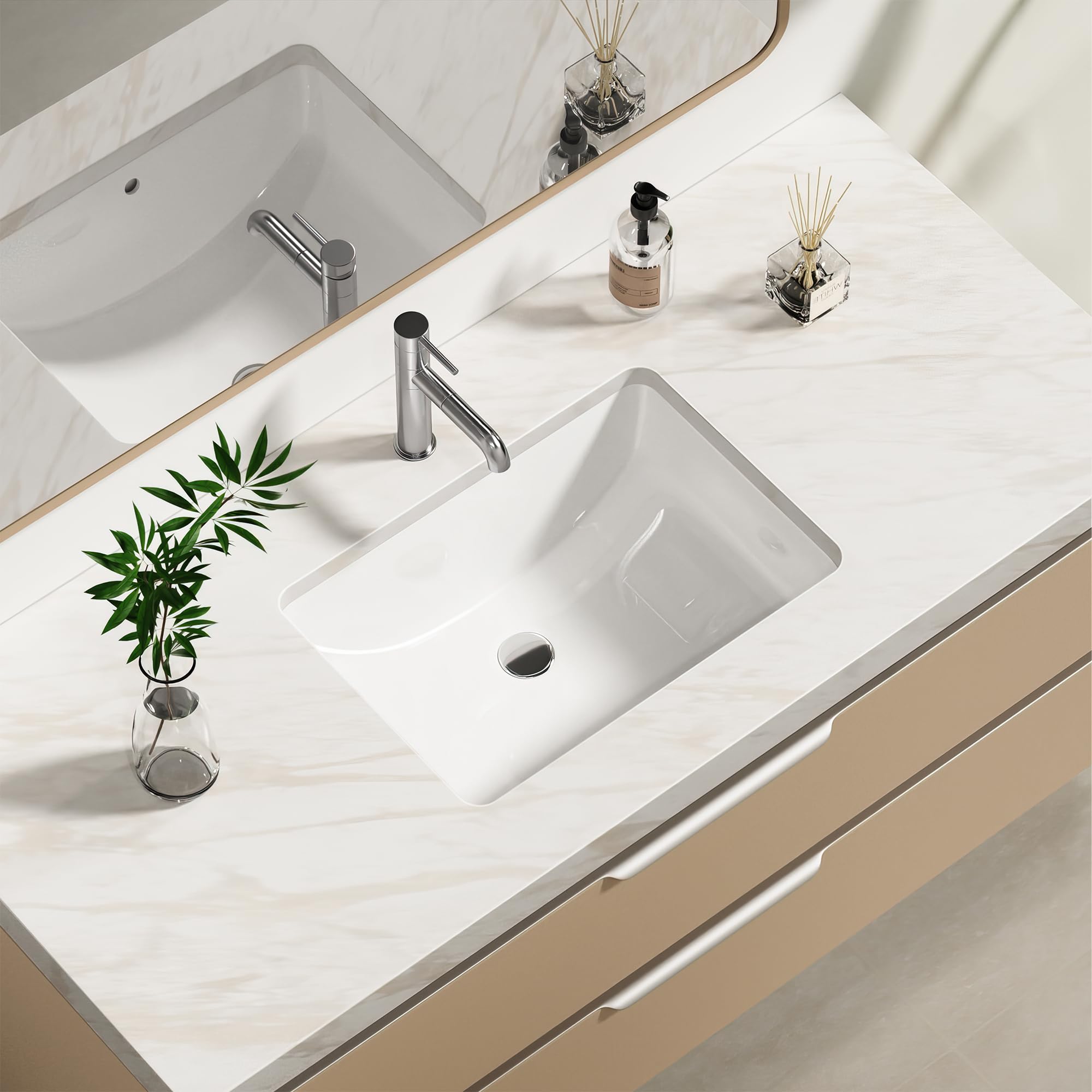 Enbol Bathroom Undermount Sink White Rectangular Ceramic Sink for Bathroom with Overflow - ECU1812 Exterior: 20 5/8" x 14 6/8" x 8 1/8"