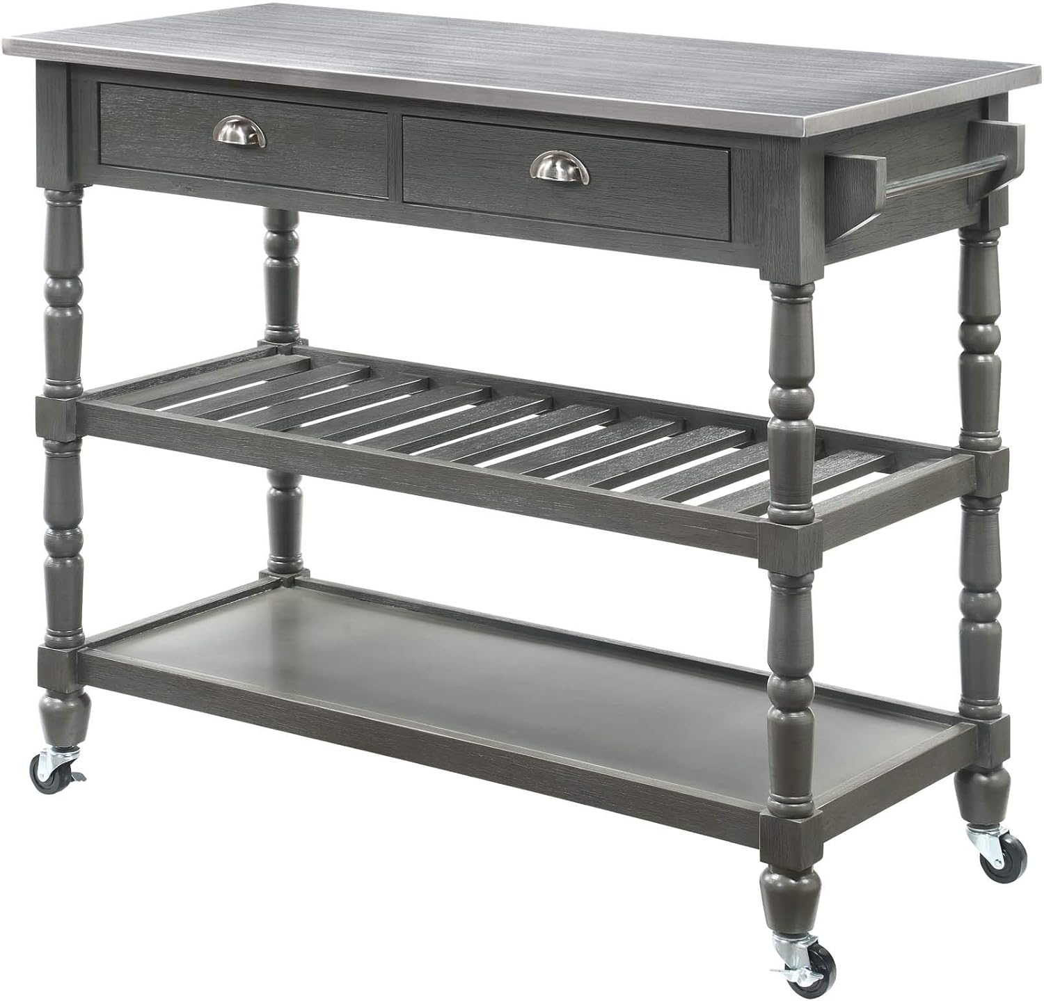 Convenience Concepts French Country 3-Tier Stainless Steel Kitchen Cart with Drawers, White
