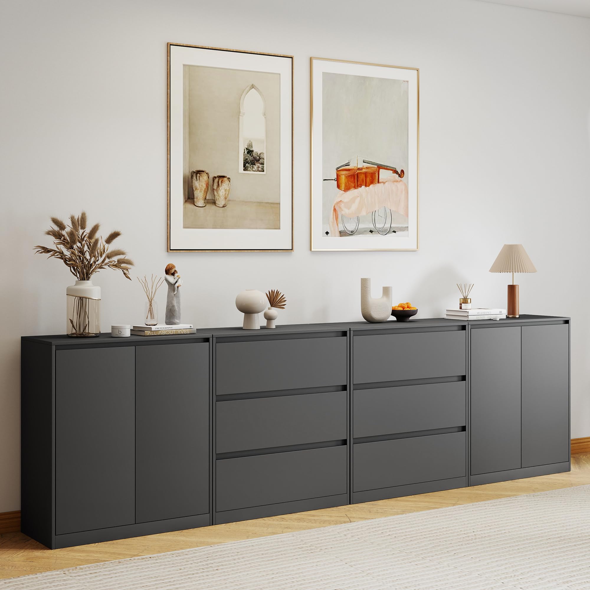 AMERLIFE 126" W DIY Modular Storage Cabinet, 4-Piece Mixed Storage Units