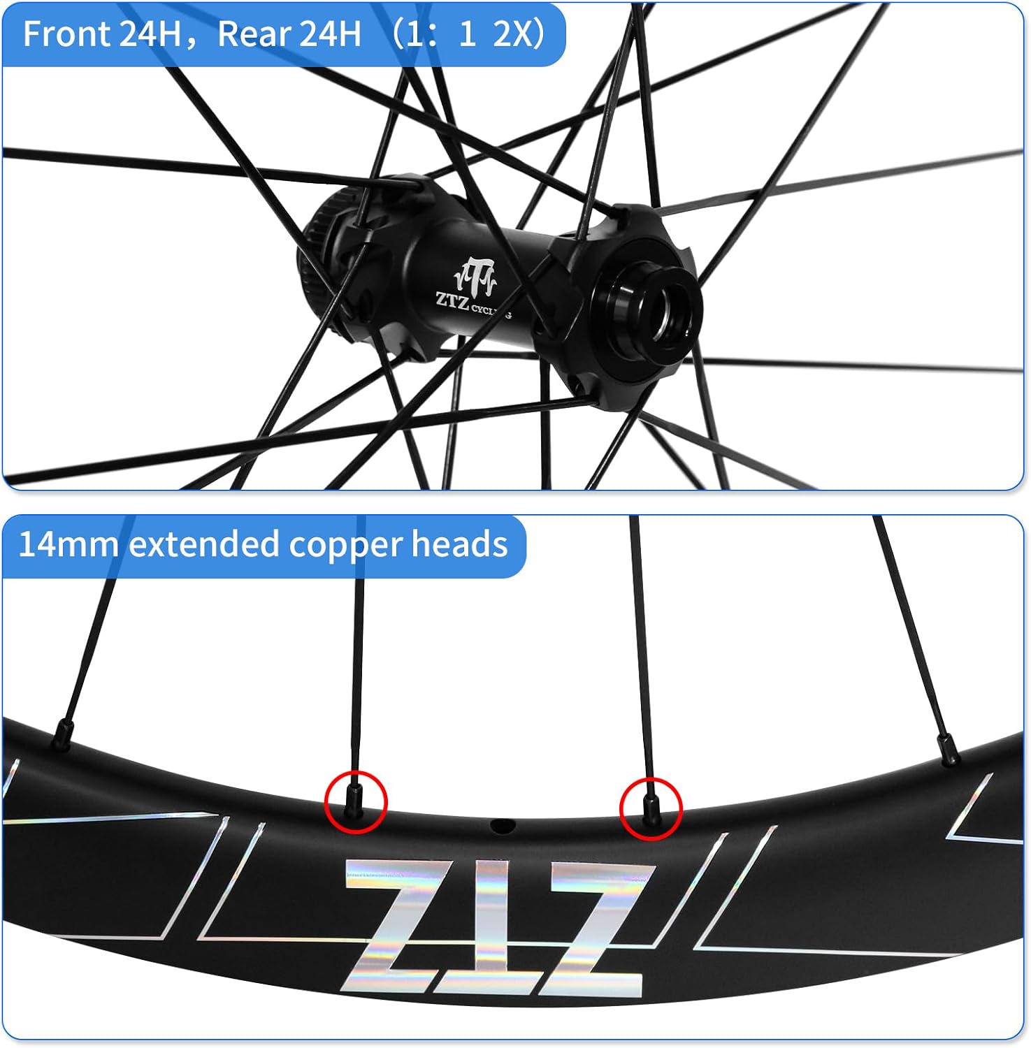 ZTZ 700C Carbon Road Bike Wheelset, Ultralight 37/46mm Disc Brake Bike Wheels,Front & Rear 24H High-Strength 700c Clincher Rims, Compatible with 8-11 Speed Cassettes