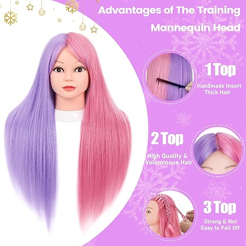 Miniatura 4 de MYSWEETY Cabeza de maniquí con cabello, cabeza de muñeca para peinar el cabello, cabeza de maniquí de 26 pulgadas con 70% cabello humano real,