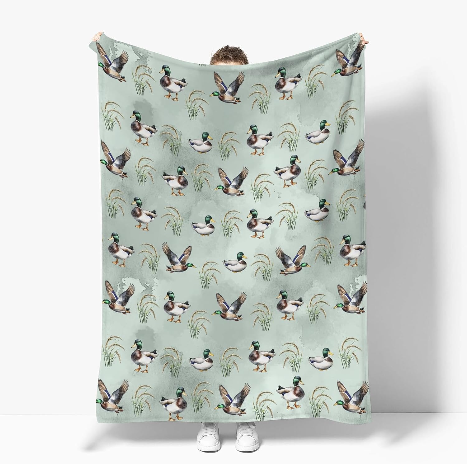 Vintage Mallard Ducks Baby Blankets for Boy Girl Hunting Duck Green Leaves Soft Flannel Nursery Bed Blankets for Infant Toddler Crib Wild Duck Animal Swaddle Receiving Blanket 60x80inch