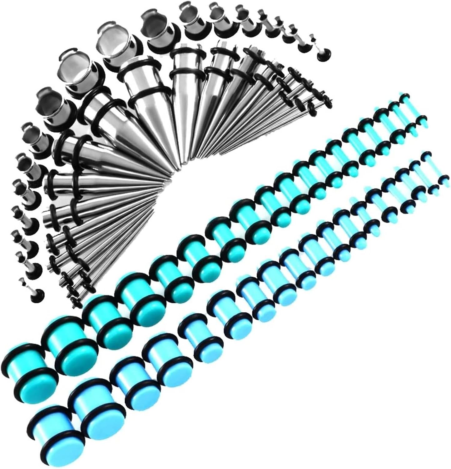 Plugs for Women Ears 14g-00g, Stainless Steel Tunnels for Women Ears Taper and Plug Tunnel Set Pierced Earrings for Women 72pcs