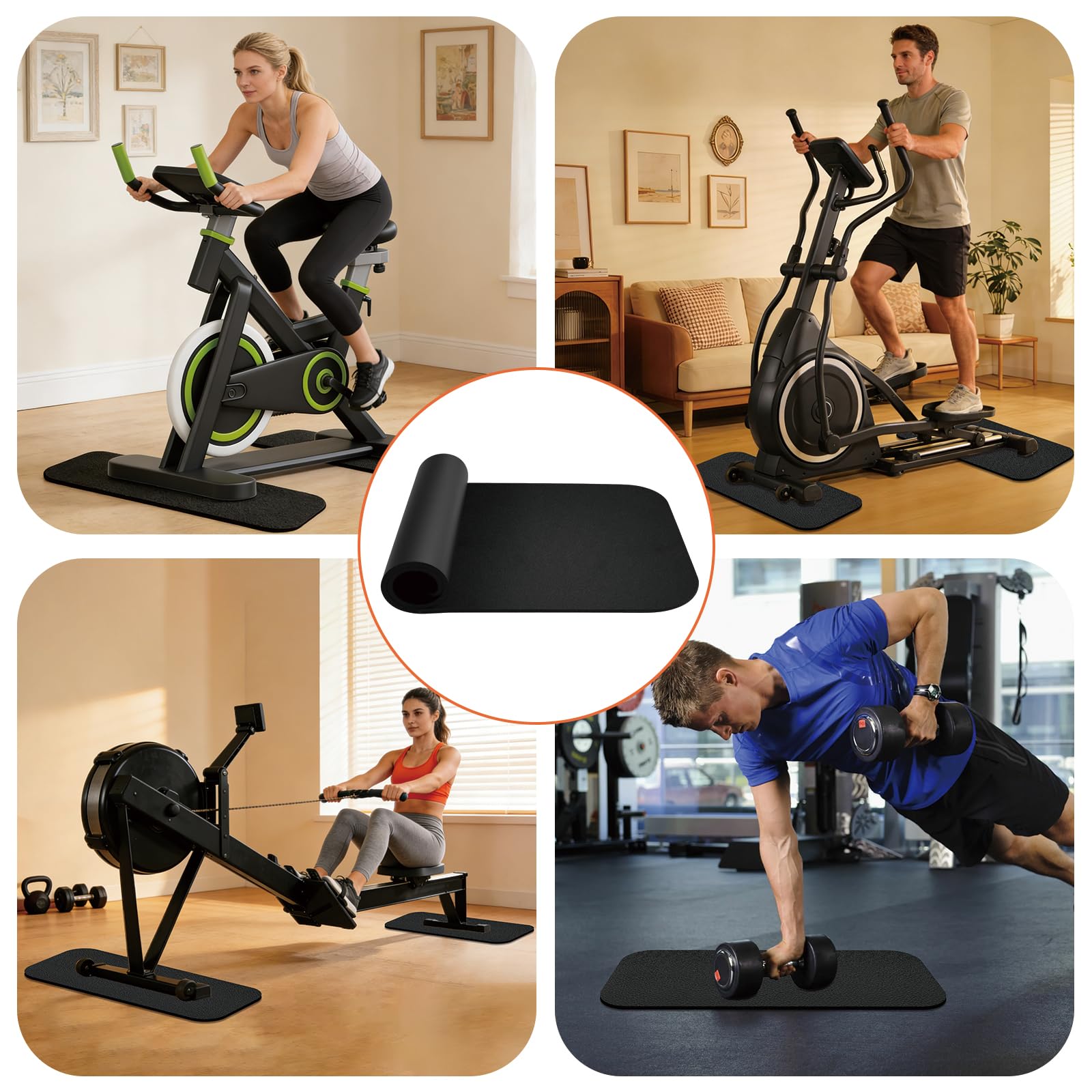 2 Piezas Alfombrilla Protectora de Suelo para Aparatos de Fitnesss, 28 x 70 cm, Alfombra Rodillo Bicicleta para Suelos 6 mm, para Cinta de Correr, Elípticas Bicicletas — view 7