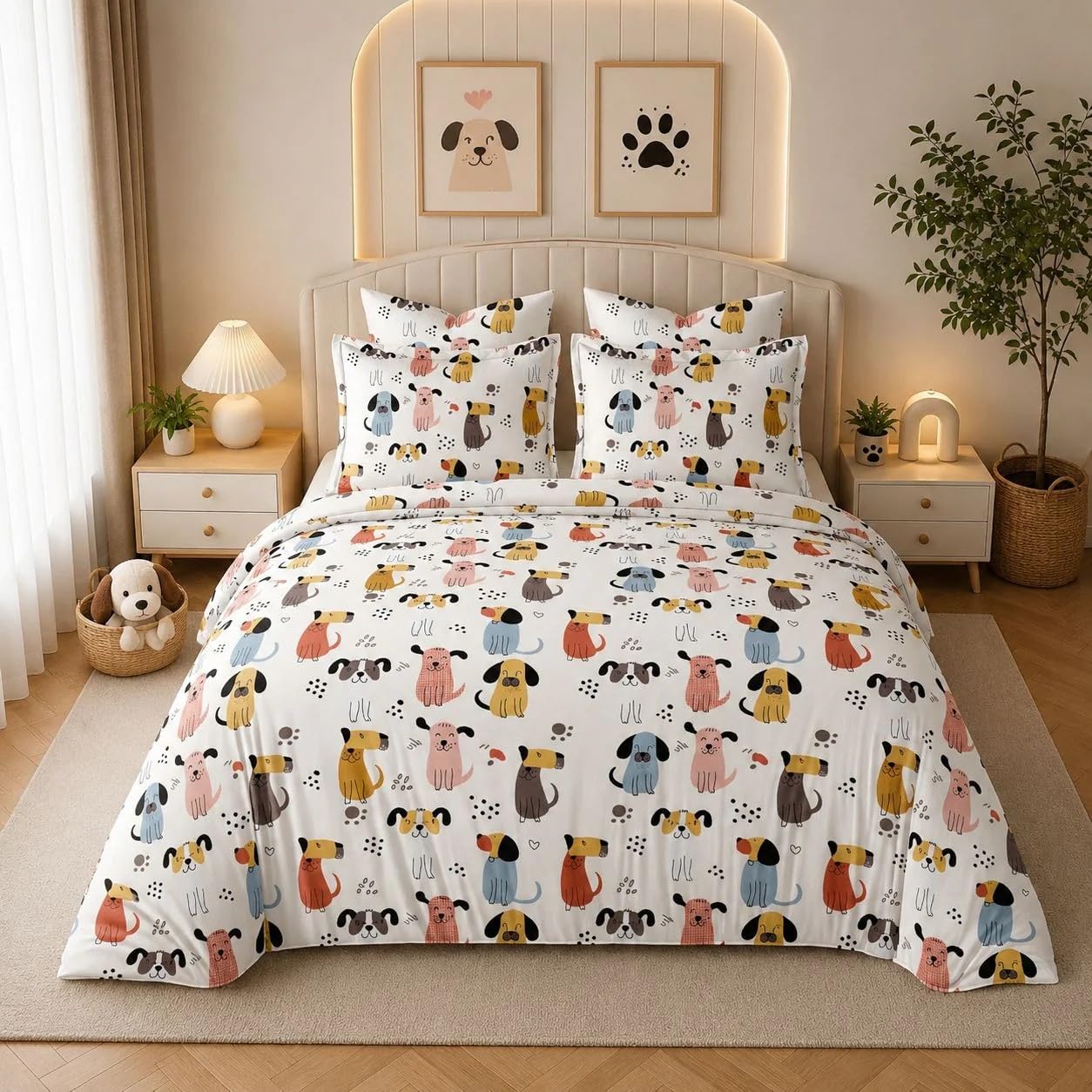 JS Home Furnishing Premium Kids Cute Dog Print Bedsheet with 2 Matching Pillow Covers (Double, 0, Inches, 0, Inches, 8, Inches, 100, Inches, 90, Inches)-image-31