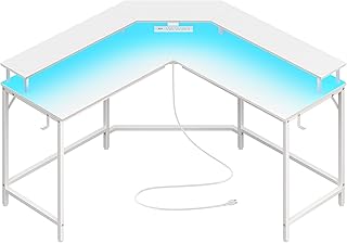 10 Desk Corner Ideas to Use Awkward Room Spaces 7 Huuger L Shaped Gaming Desk with Power Outlets & LED Lights, Computer De...