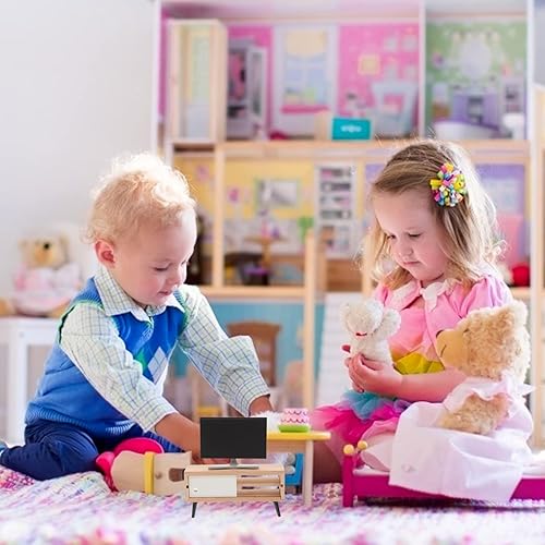 Miniatura 3 de NUOBESTY Casa de muñecas en miniatura con modelo de gabinete de televisión mini soporte de TV y TV muebles de casa de muñecas para casa de muñecas