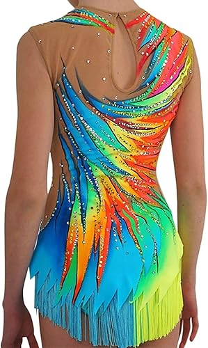 Miniatura 2 de LIUHUO Leotardos de gimnasia rítmica para mujer, con borlas de diamantes coloridos, para competición