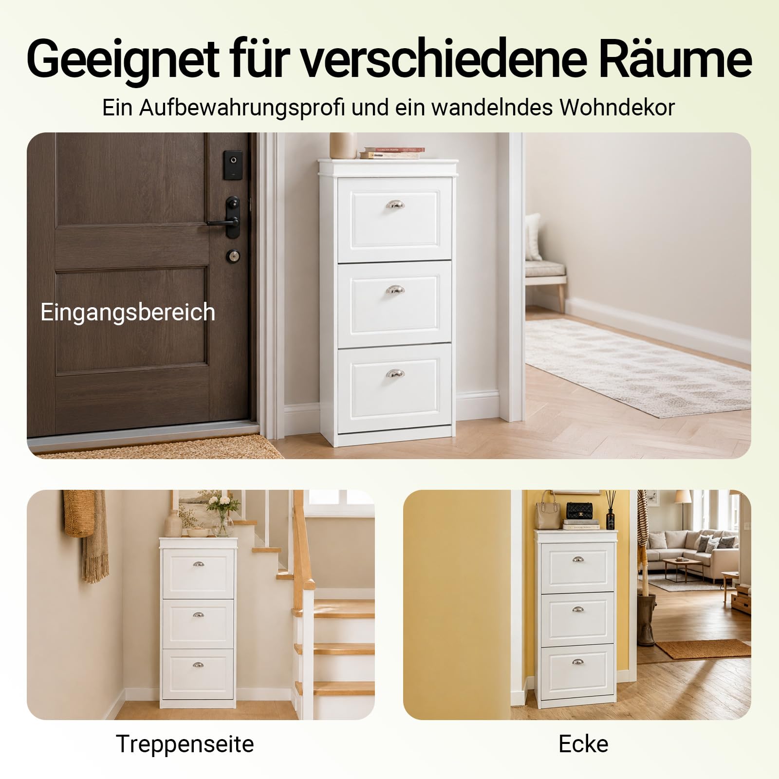SoBuy Schuhkipper Schmal mit 3 Klappen - Schmaler Schuhschrank, Verstellbares Schuhregal Geschlossenfür Diele, Flur & Eingangsbereich - Flurschrank mit Kippsicherung 53x117x24cm Weiß FSR94-W