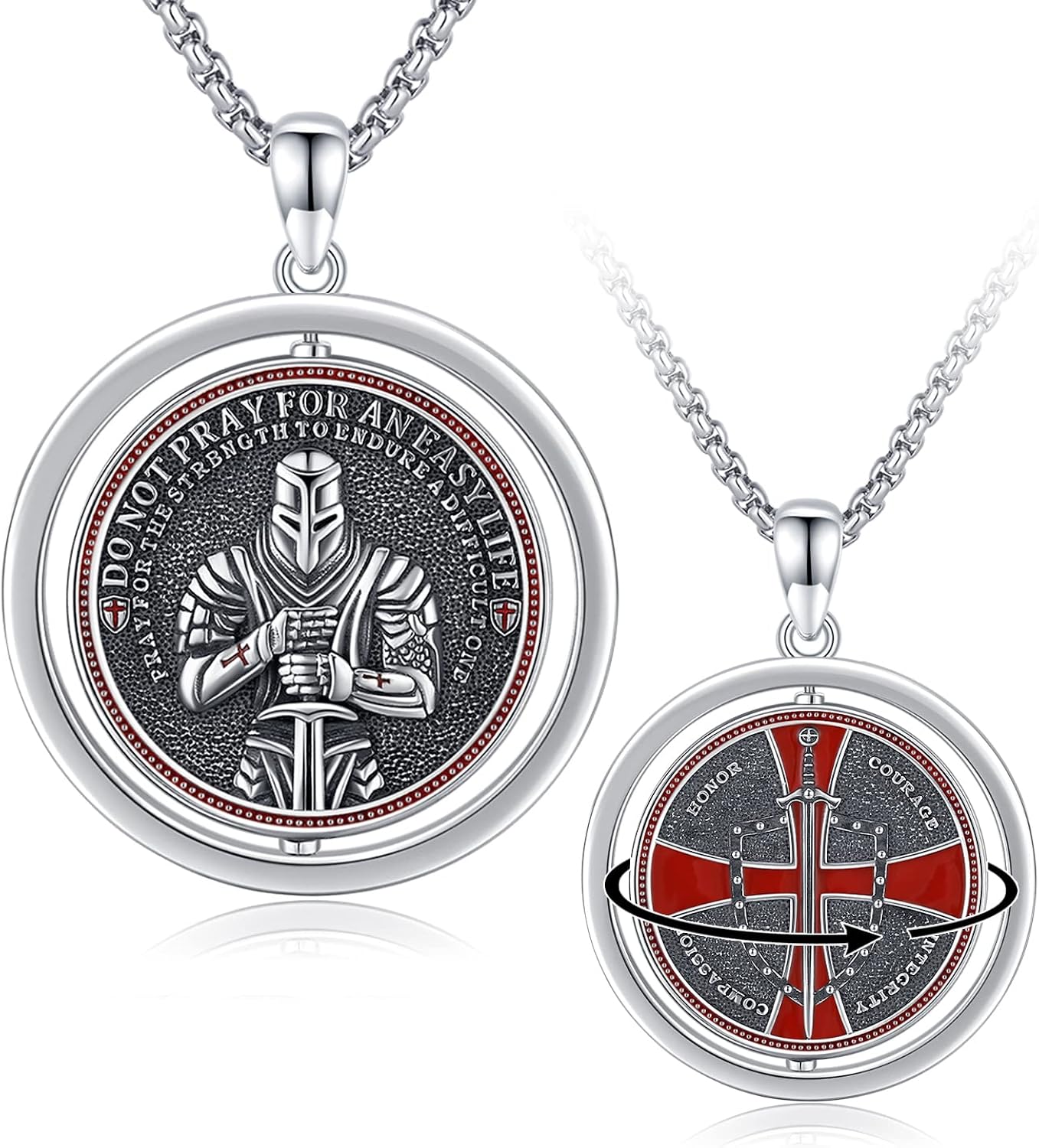 StoryEtain 925 Sterling Silver Necklaces St MichaelSt ChristopherKnight Templar Pendant Religious Necklace for Christian Mother's Day Gifts for Men