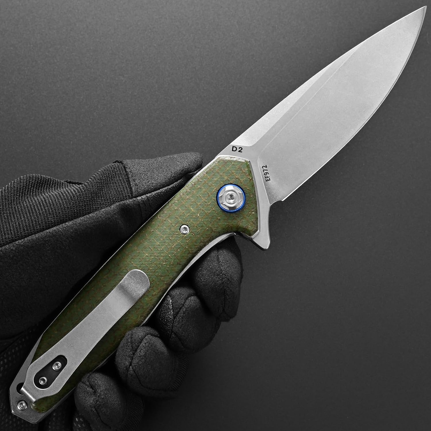 Eafengrow EF972 Folding Knife, D2 Steel Blade Micarta Handle Pocket Knife Folder for Outdoor Camping Hiking Working EDC Tool Knife(army green)