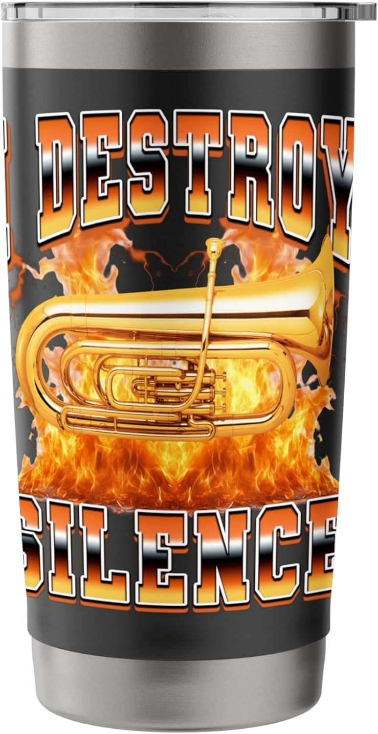 I Destroy Silence Tuba Instrument Tuba Player Tubist 90s Stainless Steel Insulated Tumbler - Image 3