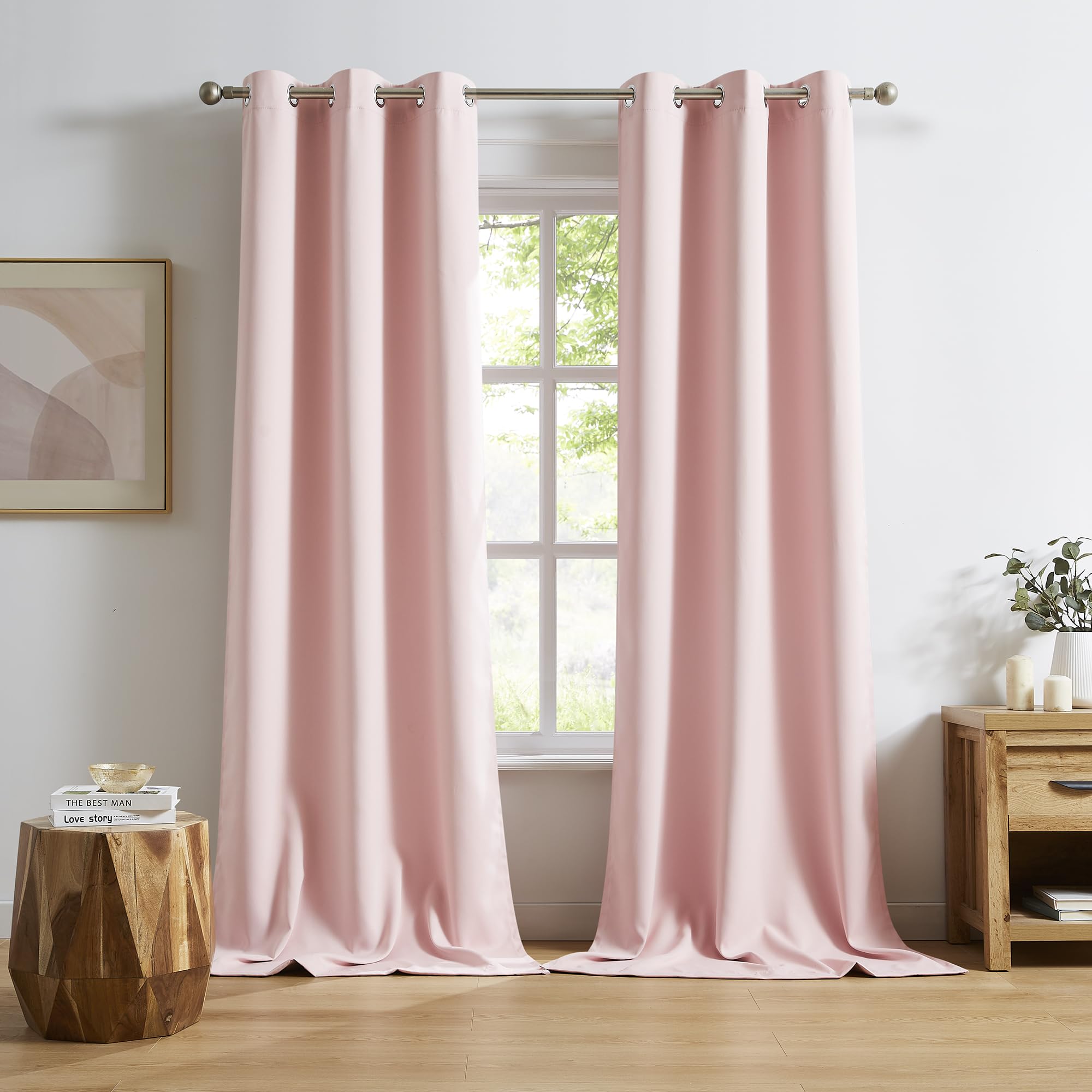 DUALIFE Paneles de cortinas opacas para habitación de niñas, cuarto de bebé, cortinas opacas sólidas para oscurecer la habitación, con ojales en la parte superior, cortina de tratamiento de ventana
