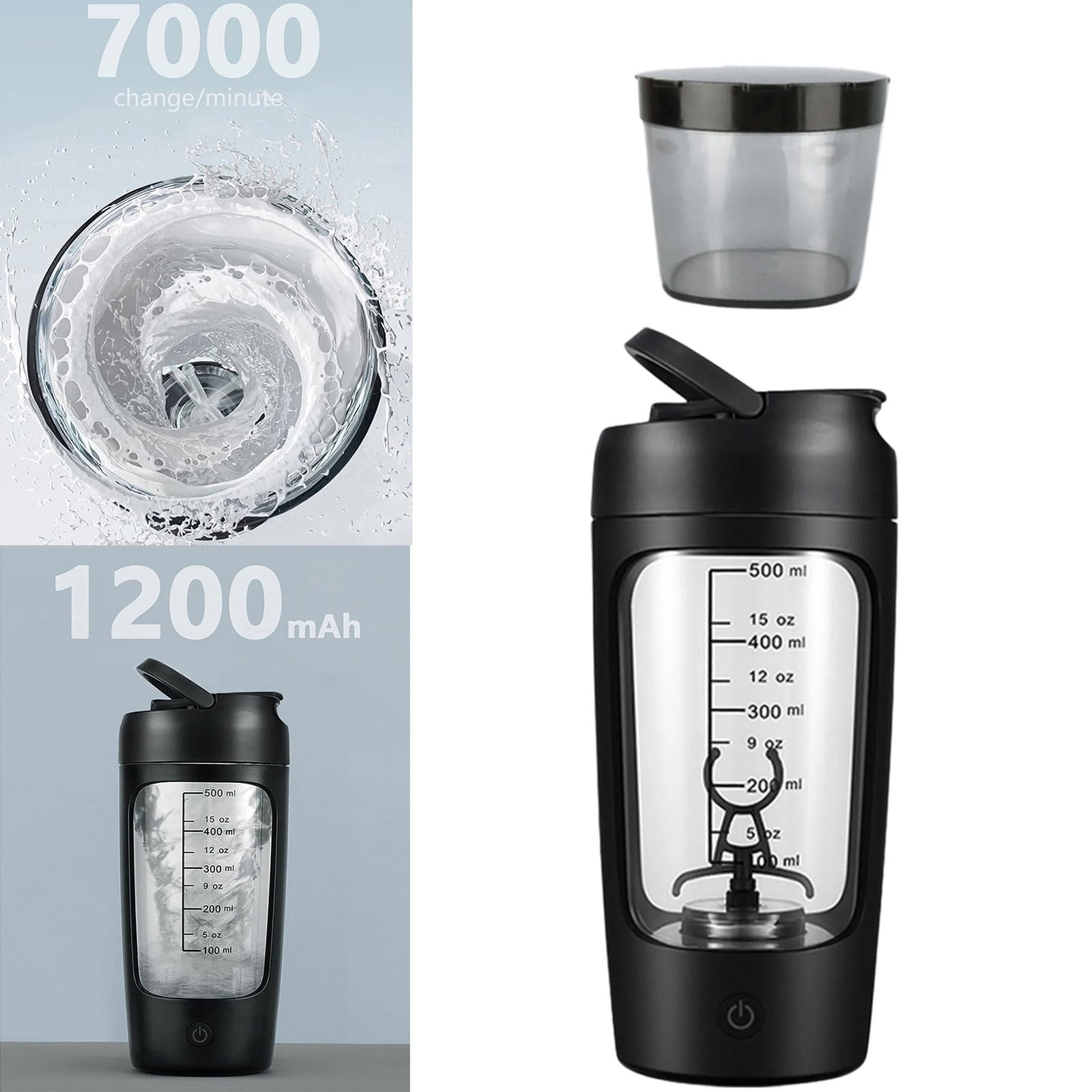 Shaker elettrico con scomparto in polvere 650ml Shaker Protein Shake ricaricabile Protein Mixer Shaker Proteine Shake Proteine Shake