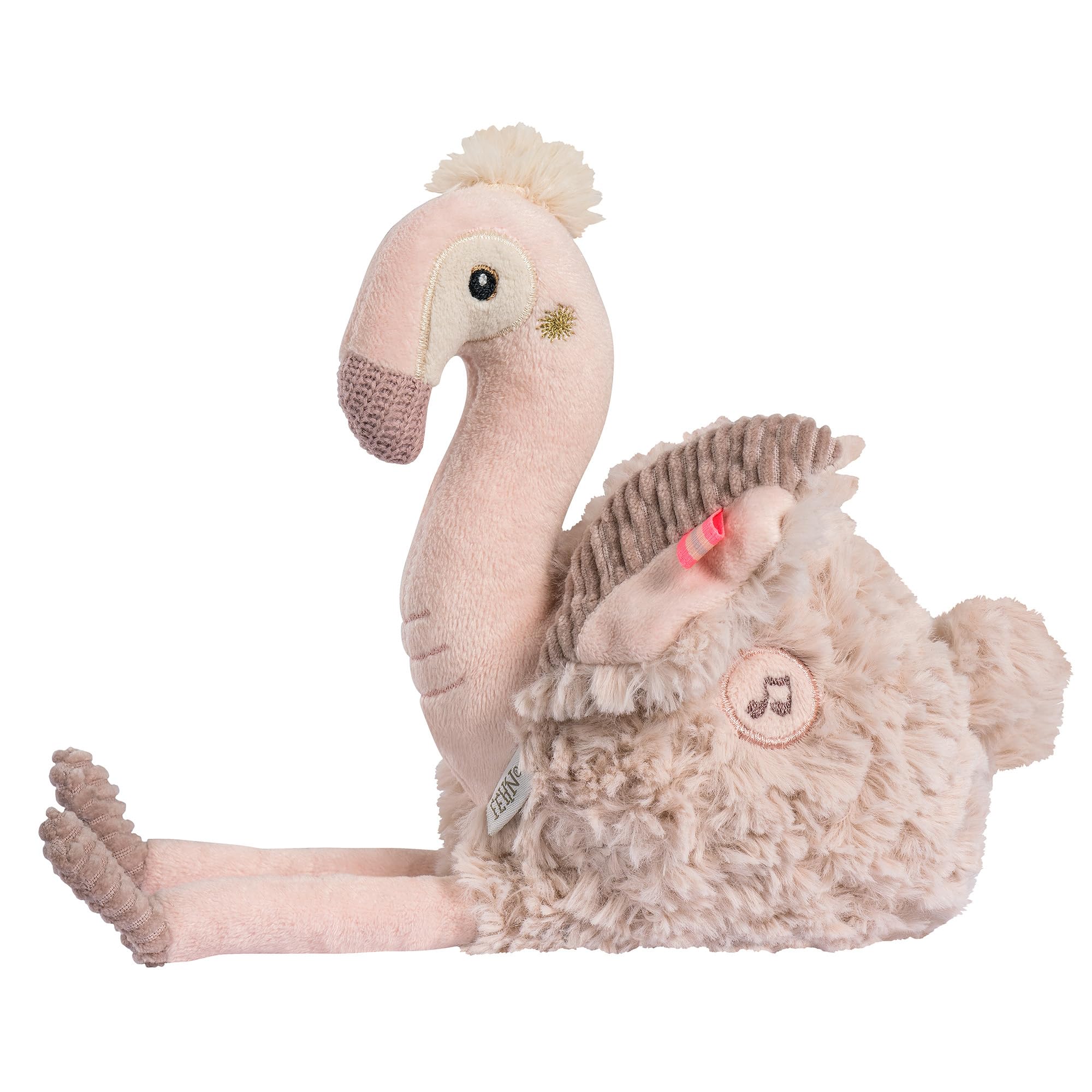 Fehn Einschlafhilfe Flamingo – Baby Einschlafhilfe mit Soundmodul: Flamingo Kuscheltier mit entnehmbaren elektronischem Soundmodul mit Cry-Sensor, Spieluhr für Babys und Kleinkinder ab 0+ Monaten
