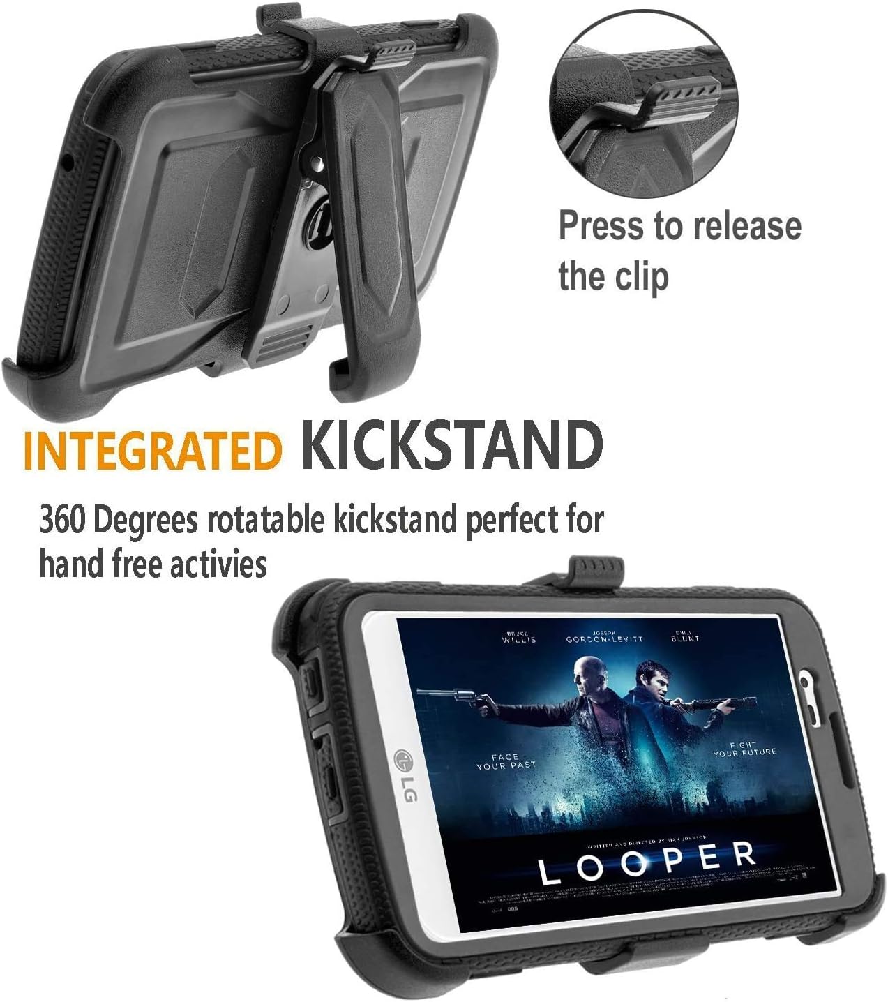 LG K7 Case, LG Treasure LTE Case, LG K8 Case, LG Tribute 5 Case, LG Escape 3 Case, LG Phoenix 2 Case, Rugged Cover +[HD Screen Protector] Built-in Kickstand and Belt Clip + Circlemalls Stylus - Black