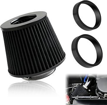 Universal Clamp-On Air Intake Filter, High Flow Closed-Top Cool Air Filter Cleaner, Tapered Cone Design, Washable & Reusable with 76 89 102 mm 3", 3.5", 4" Adapter Rings for Most Vehicles
