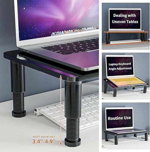 Miniatura 2 de Hemudu Paquete de 2 soportes elevadores para monitor de computadora con soporte de escritorio multimedia ajustable para pantalla plana LCD LED TV,