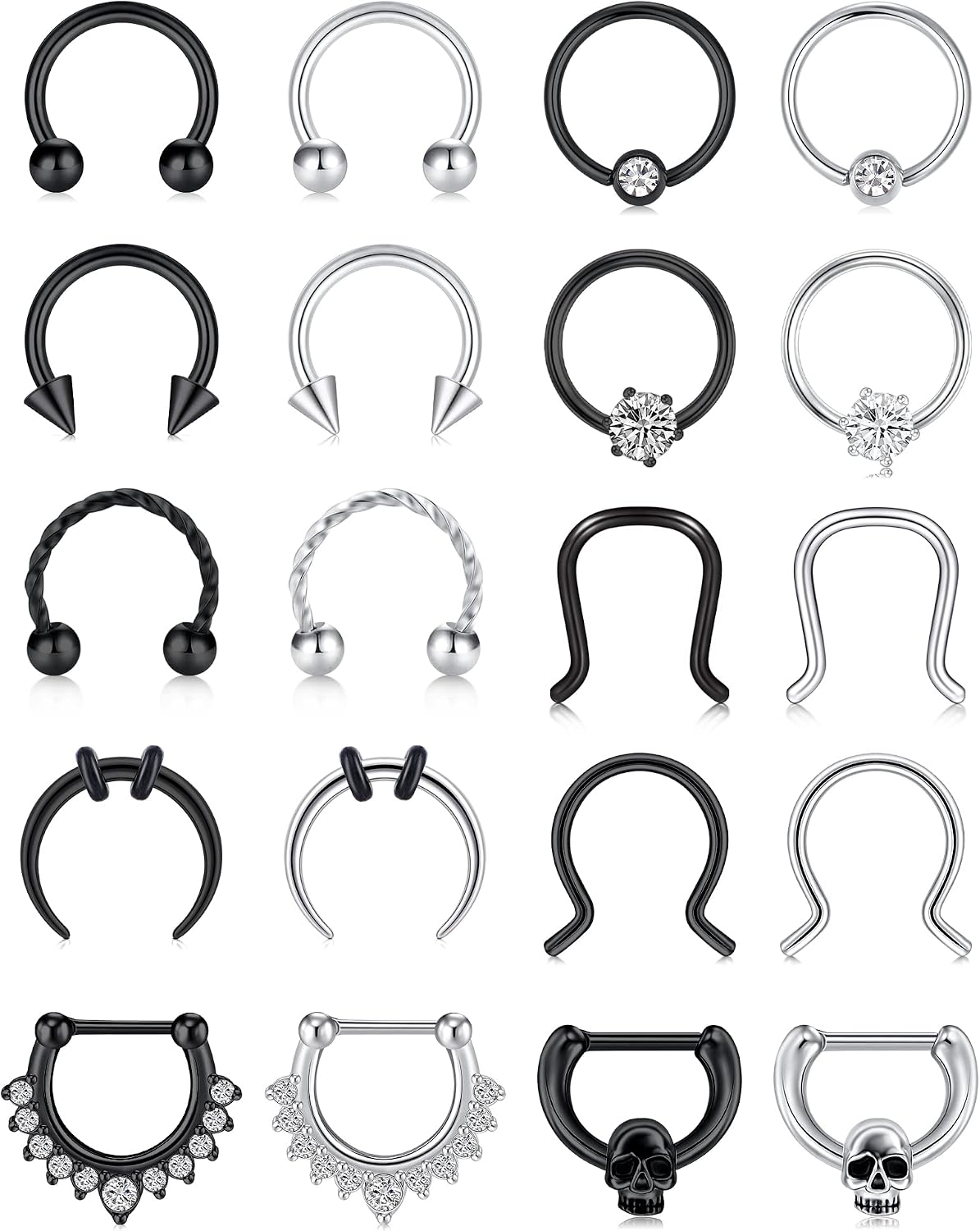 Mayhoop 16G 20Pcs Surgical Steel Nose Rings Septum Rings Captive Bead Rings Horseshoe Piercing Jewelry Cartilage Helix Daith Tragus Earring Hoop Lip Hinged Seamless Nose Hoop Ring for Women Men