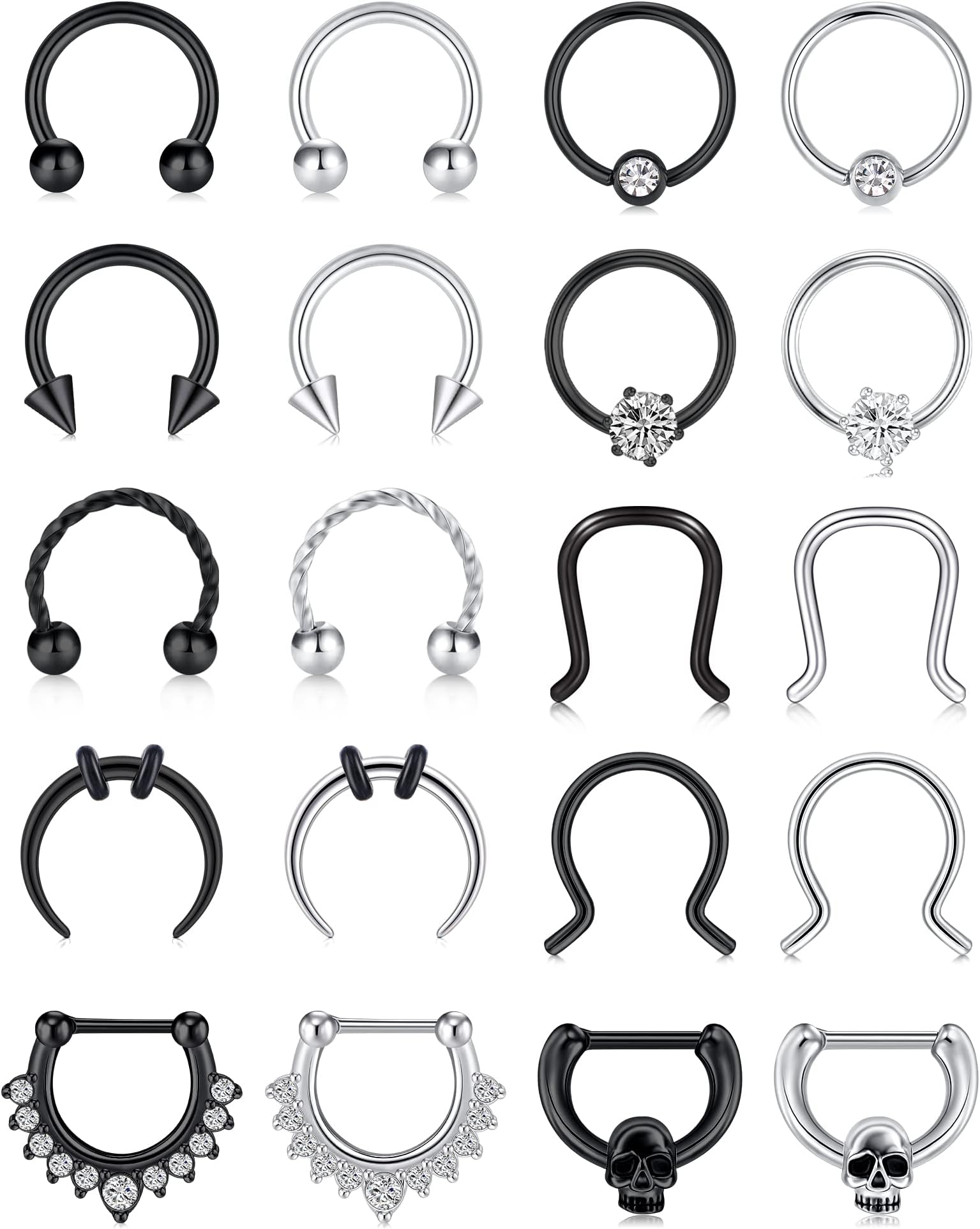 16G 20Pcs Surgical Steel Nose Rings Septum Rings Captive Bead Rings Horseshoe Piercing Jewelry Cartilage Helix Daith Tragus Earring Hoop Lip Hinged Seamless Nose Hoop Ring for Women Men