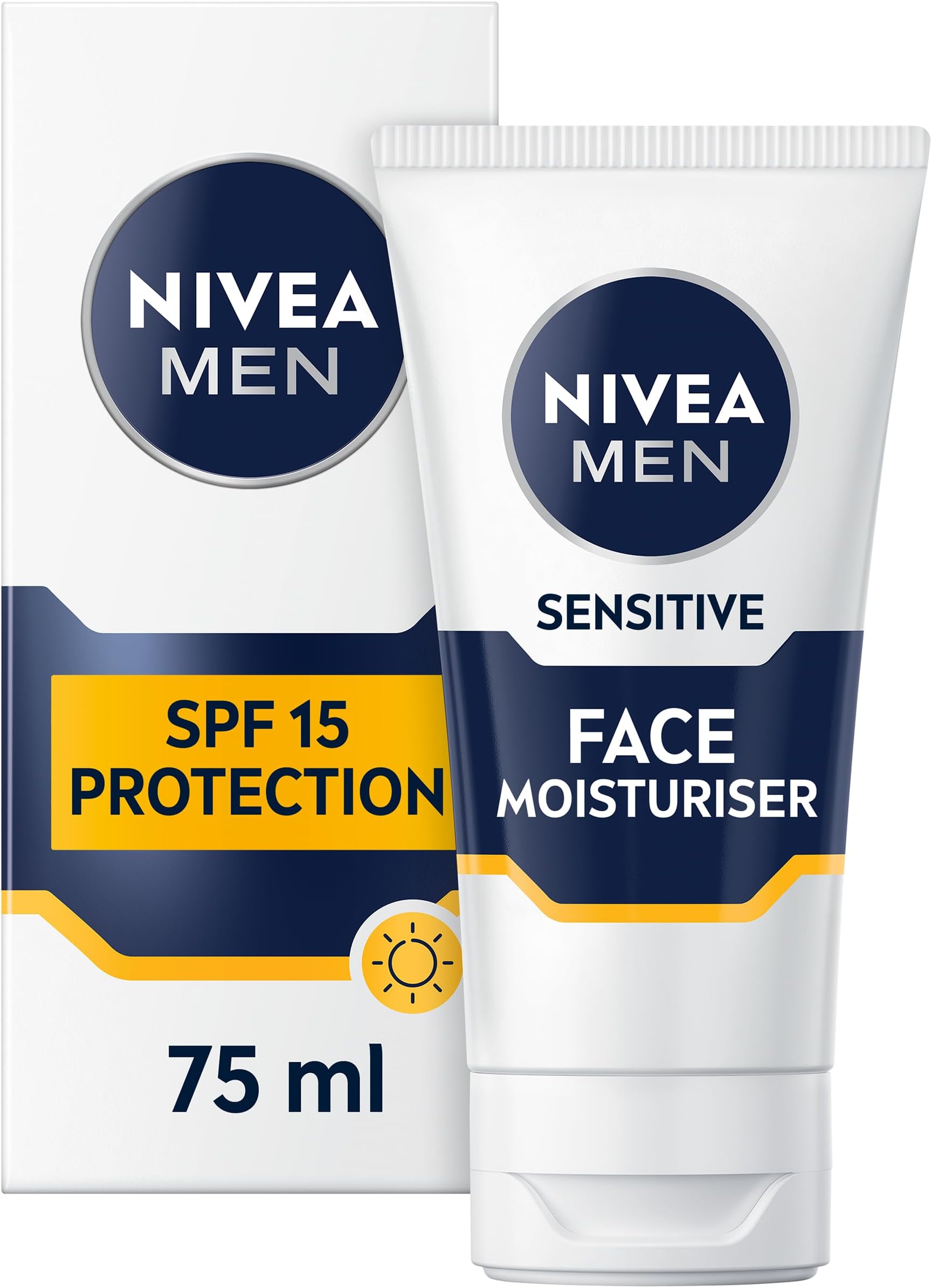 Sensitive Face Moisturiser SPF15 (75ml), 0% Alcohol Moisturiser Relieves 5 Signs of Skin Irritation and Protects Skin Against UVA/UVB Rays, Non-Greasy Formula