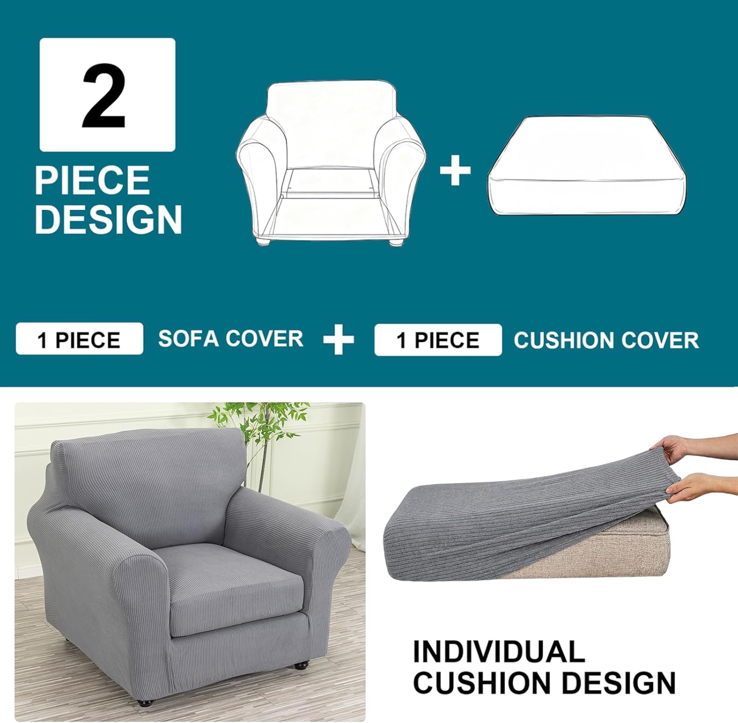 NILUOH Washable Stretch 2 Piece Chair Covers for Living Room – Pet & Kid Friendly, Stain Resistant Furniture Protector, Elastic Fitted Slipcover for Easy Installation and Home Decor