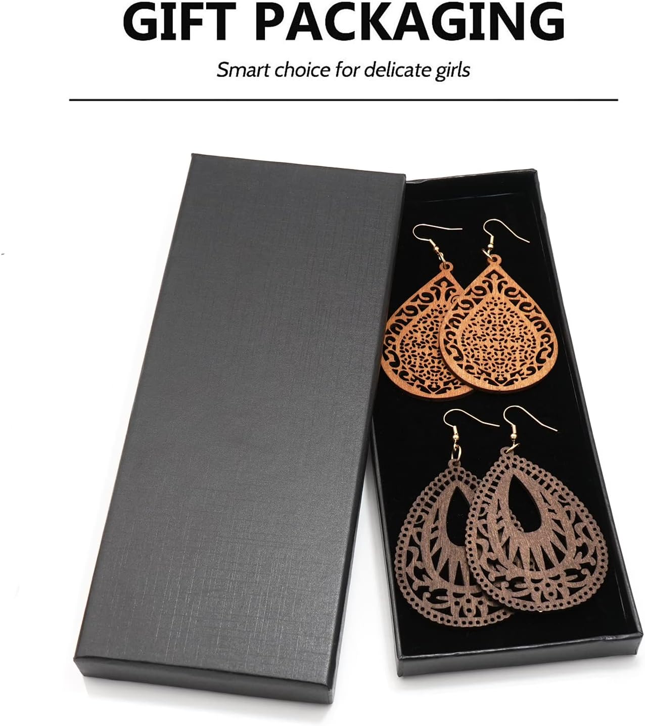 Wooden Hoop Earrings for Women 2 Pairs Natural Wooden Teardrop Earrings Lightweight Drop Dangle Earring - Image 7