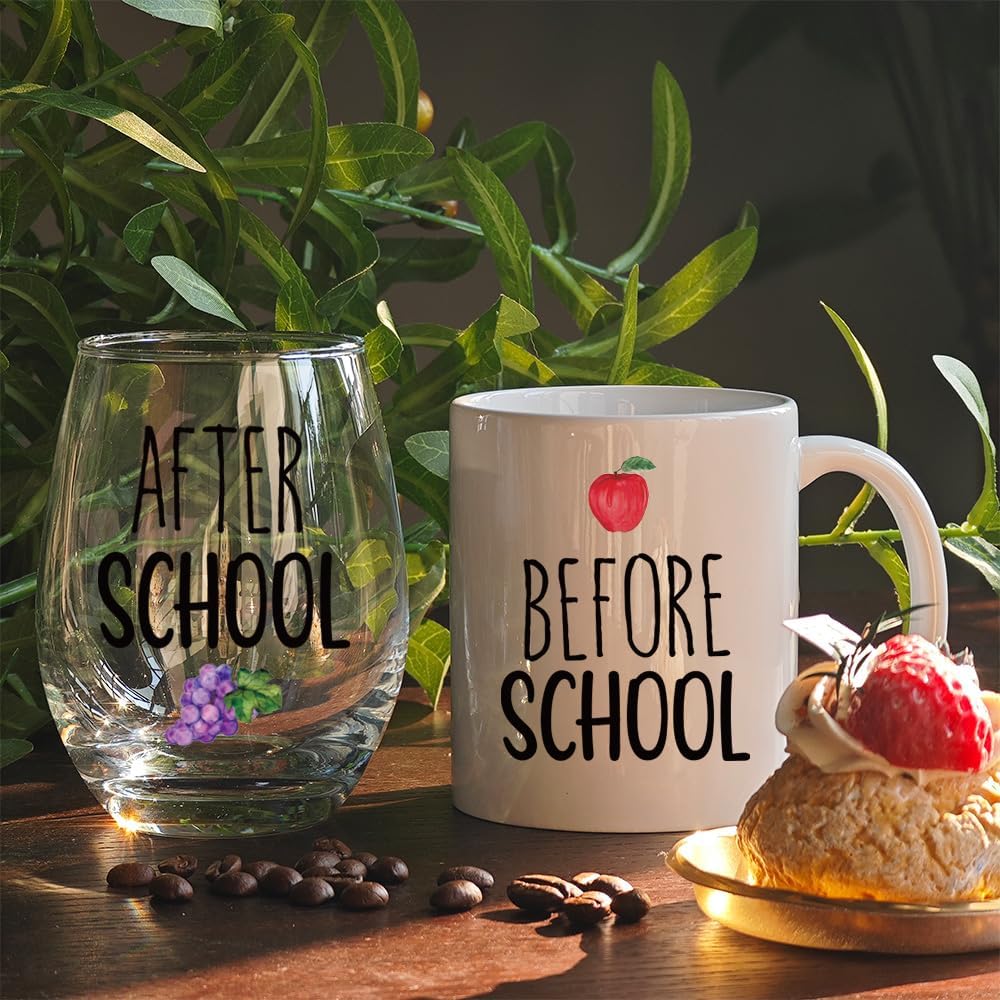 Teacher Appreciation Gifts for Women Men - Before School After School Wine Glass Thank You & End of Year Gifts for Teachers Mentor, Teachers Appreciation Week, Christmas Birthday Gift for Coworker