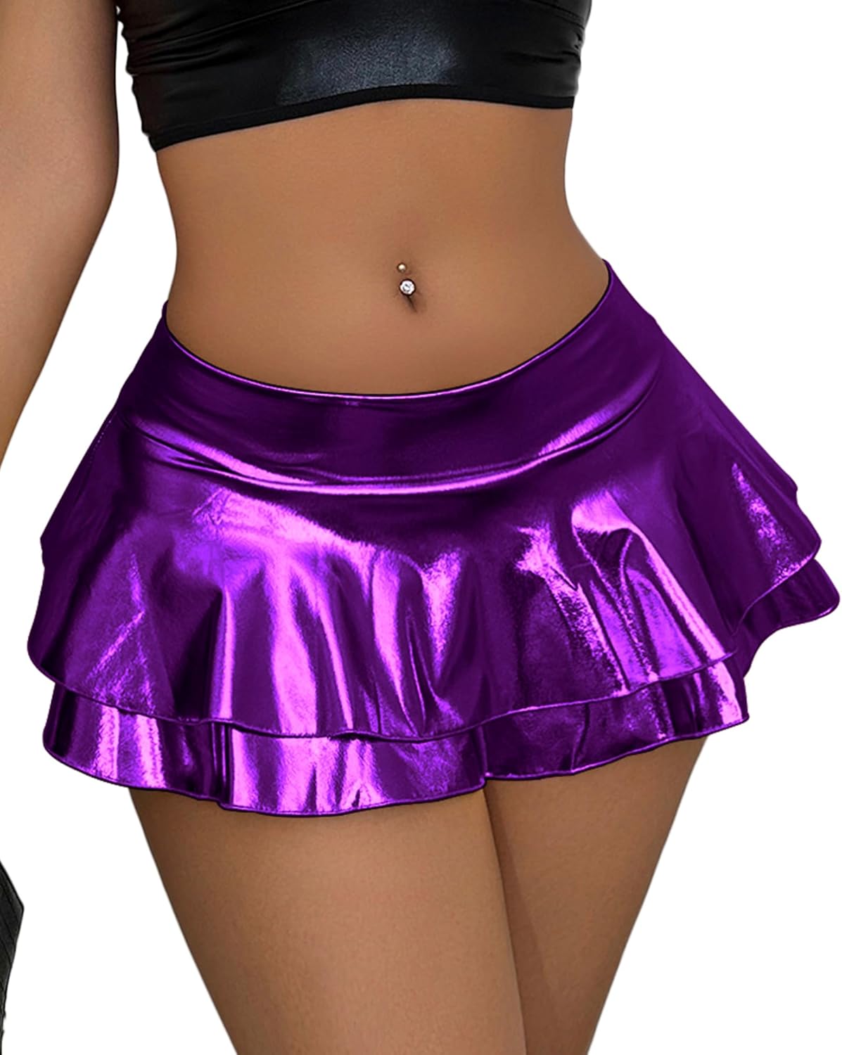 Women's Metallic PU Leather Mini Skirt - Ultra Short High Waisted Stretchy Clubwear Sexy Party Outfit