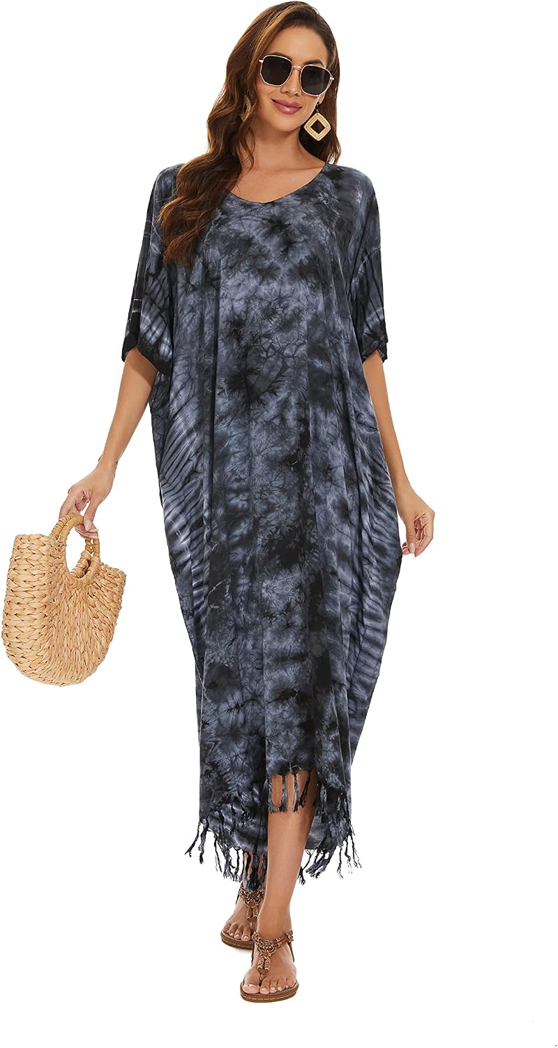 Beautybatik Women Hippie Tie Dye Caftan Kaftan Loungewear Maxi Plus Size Long Dress XL to 4X