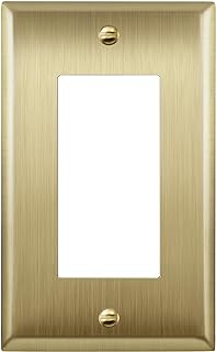 ENERLITES Decorator Switch or Outlet Metal Wall Plate, Stainless Steel Outlet Cover, Corrosion Resistant, Size 1-Gang 4.50" x 2.76", Stainless Steel 201, 7731-BB, Brushed Brass, Gold